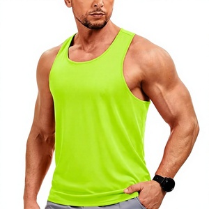 Men's <b>Neon</b> Green Sleeveless Tank <b>Top</b> Quick Dry Sporty Fit Bodybuilding <b>Vest</b> O Neck Knitted Polyester Solid Color - Product Image 2