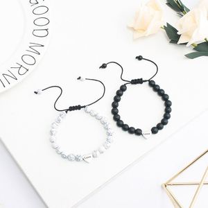 Pulsera de Pareja Ajustable con Cuentas de Piedra Natural y Corazón Tejido, Joyería para el Día de San Valentín - Product Image 3
