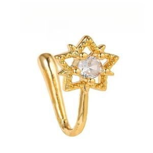 Anillos de nariz dorados de latón ecológicos que no se desvanecen para mujer, bonitos puños de nariz dorados, Piercing de imitación de circón de estrella para bodas, fiestas, regalos - Product Image 6