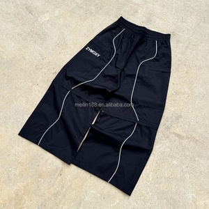 Custom High Quality Canvas <b>Wide</b> <b>Leg</b> Baggy Pants Removable Zipper <b>Shorts</b> Design 3m Reflective Stripe Oversized Work Pants for Men - Product Image 1