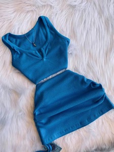 Setelan baju celana pendek wanita musim panas, setelan baju celana pendek, atasan crop, baju wanita rajut, 2 potong, baru, musim panas, 2024 - Product Image 3