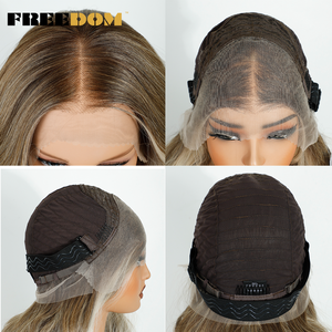 FREEDOM 26 pouces de <span class=keywords><strong>long</strong></span> synthétique avant de lacet perruques 360 dentelle frontale pour Ombre <span class=keywords><strong>Blonde</strong></span> mettre en évidence petite taille de casquette pour les femmes - Product Image 5