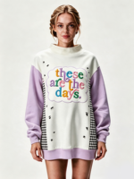 Sweat-shirt à col montant pour femme, style streetwear, longueur allongée, avec logo brodé personnalisé, hauts décontractés