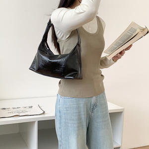 Women's Soft Leather Underarm Bag Brown Horizontal <b>Square</b> Zipper Closure Commuter Bag Everyday Use Solid Color Spring 2025 - Product Image 3