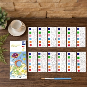 Carnet d'aquarelle pré-imprimé avec palette de pinceaux tout-en-un – Il suffit d'ajouter de l'eau – Art DIY – Marque-page détachable – Cadeau pour débutant - Product Image 2