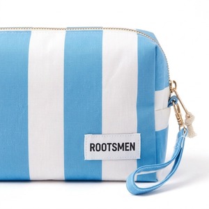 Bolsa de Cosméticos de Lona a Rayas Azul Cielo y Blanco, Bolsa de Maquillaje Cuadrada con Correa para la Muñeca, Cierre Dorado con Cordón, Logotipo Personalizado OEM - Product Image 4