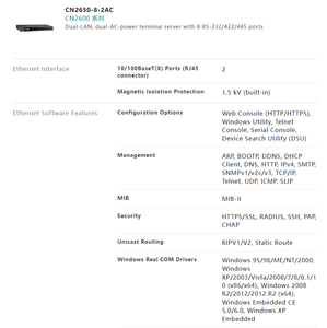 Serveur de périphériques série MS-Moxa CN2650-8-2AC, double LAN, double alimentation CA, RS-232/422/485 - Product Image 3