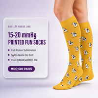 Chaussettes de compression imprimées en gros, hauteur genou, 15-20 mmHg, motifs amusants, pour infirmières et soins des pieds diabétiques