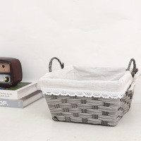 Ensemble de paniers de rangement tissés en rotin rectangulaire écologique Design mignon Table basse de salon Utilisation multifonctionnelle de bureau