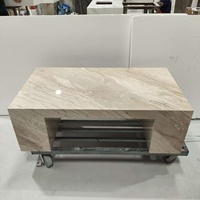 Moderner Nordischer Luxus Farbiger Beige Marmor Sockel Couchtisch Maßgefertigter Naturstein Dekorativer Möbelstück Quadratischer Wohnzimmertisch
