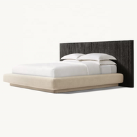 Lit Grand Format en Bois Massif et Tissu, Style Américain Simple et Haut de Gamme, Meubles de Chambre pour Villa, Hôtel, Gîte, Vente Directe, Personnalisable