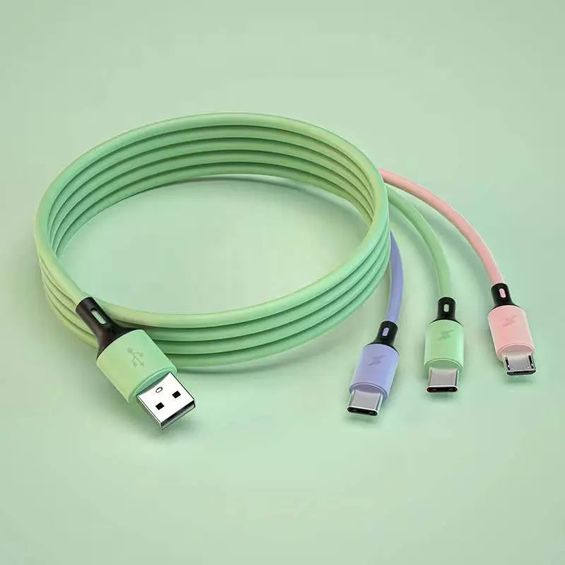 Großhandel billige Anpassung OEM Private Label flüssiges Silikon material 2A 3 in 1 USB-Ladekabel für iPhone Android Typ C.