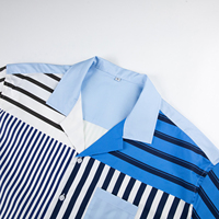 Chemise décontractée pour homme à col cubain personnalisé en satin imprimé numérique, patchwork, à carreaux et rayures, coupe carrée, manches courtes