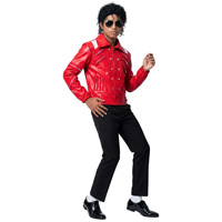 Costume de roi pop d'Halloween, uniforme, veste en cuir rouge, costume rayé blanc, vêtement extérieur à paillettes noires, tenue de scène et de danse