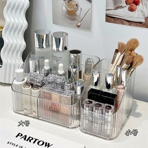 Desktop Cosmetic Organizer Transparent Trapezoidal Shelf With Compartments Makeup Storage Box For Desk Use 2L Capacity - Product Image 2