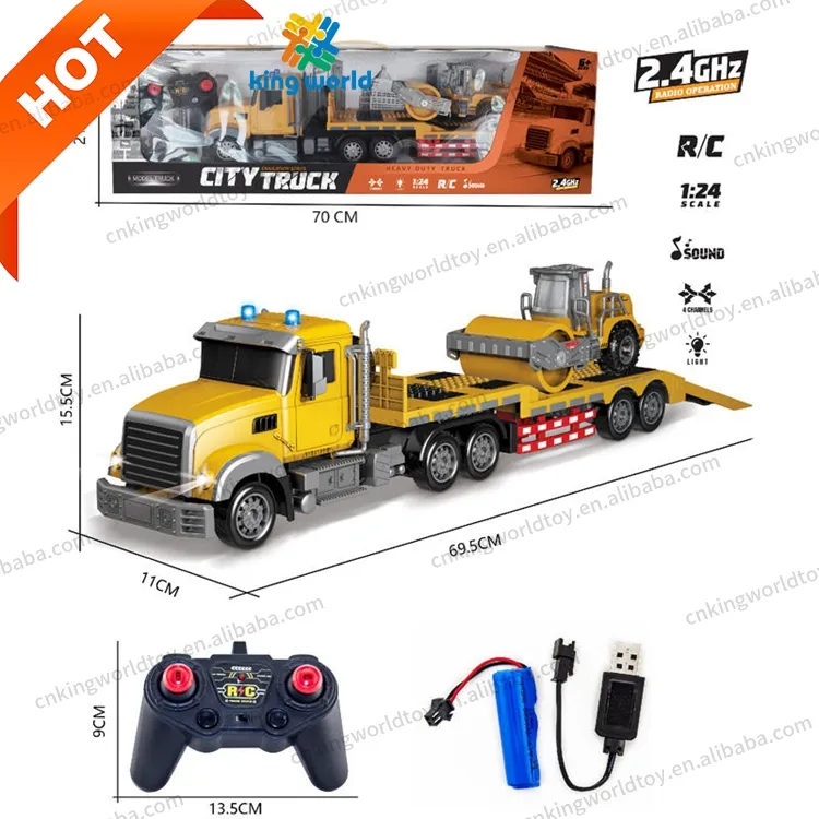 1:24 Full functioning rc truck rc tractor trailer with lights and sound transporting toy for kids semi trailer kit tow truck car