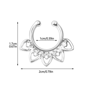 Zesen à la mode <span class=keywords><strong>diamant</strong></span> incrusté creux fleur en forme de <span class=keywords><strong>faux</strong></span> anneau de nez avec pince-nez en forme de U et accessoire de perçage corporel - Product Image 5