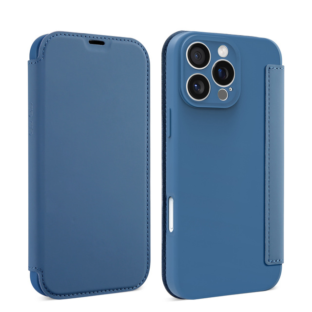 Skin Feel Liquid Silicone Flip PU Leather Phone Case with Card Slot Wallet Mobile Protector for iPhone 16 Pro Max 15 14 13