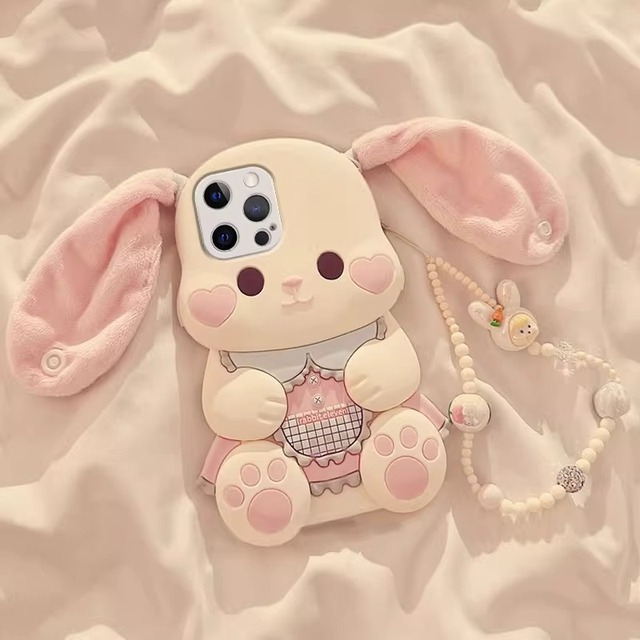 Love Rabbit Plush Ears Silicone Shockproof Cartoon Design Mobile Phone Case for Full Series 17 16 15 14