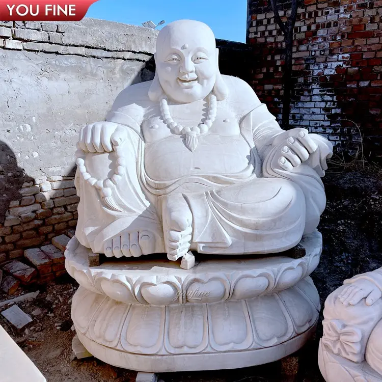 Outdoor Garden Life Size Marble Laughing Buddha Statue Home Decor