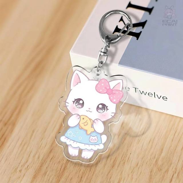 Custom Clear Acrylic Keychain Logo Cartoon Glitter Epoxy Keychain Charm Plastic Key Chain Anime Acrylic Keyring