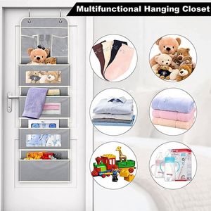 Hanging Clothes <b>Storage</b> <b>Box</b> Over Door Hanging Organizer with 4 Large Pockets + 2 PVC Pockets + 2 Small Hooks <b>for</b> Bathroom - Product Image 6
