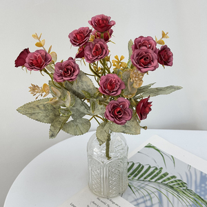 25 Tenedor 15 cabeza pequeña <span class=keywords><strong>Rosa</strong></span> seda de alta calidad Mini ramo de flores borde horneado tamaño pequeño-para graduación de boda - Product Image 2