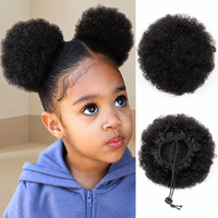 Chignon afro pour enfants, 4 pouces, bouclé crépu, moelleux, mat, en cheveux synthétiques résistants à la chaleur