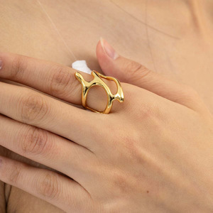 Geometric <b>Opening</b> <b>Ring</b> 18k Gold Plated Titanium Steel Unisex Fashion Jewelry Gift - Product Image 3