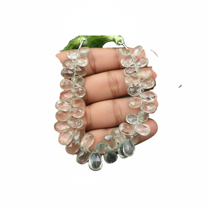 Perles de pierres précieuses d'améthyste verte naturelle de qualité supérieure AAAA, 7 pouces de long, 44 pièces, forme poire facettée, certifiées par un tiers - Product Image 1