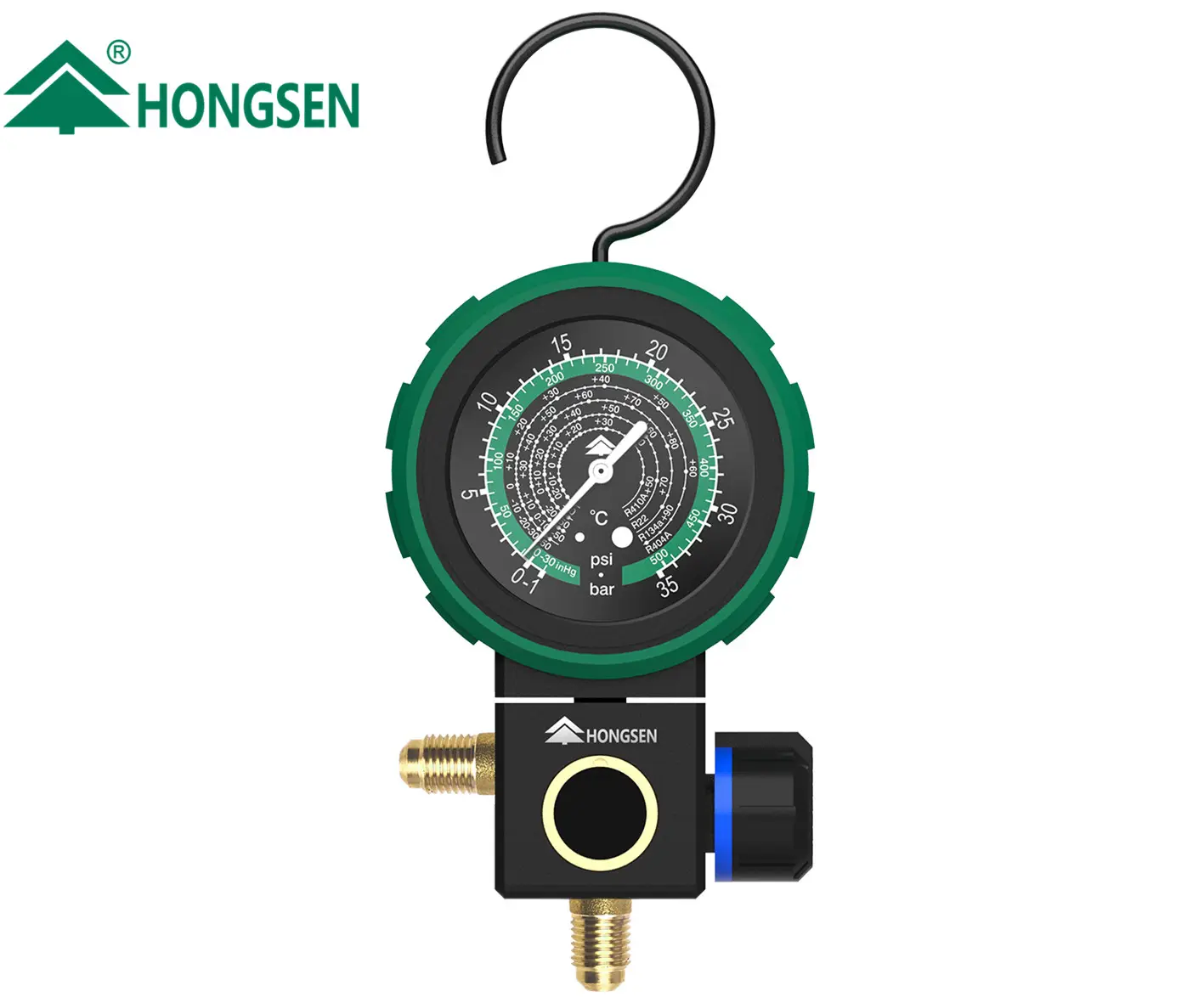 Hongsen HS-M480AL high precision refrigerant single gauge 1/4SAE with copper ball valve structure