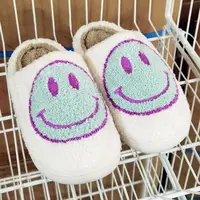 Smiley Slippers for Women, Sherpa, Happy Face Bed, Fur