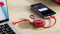 Kabel Data Retractable 3A Kecepatan Tinggi untuk Iphone 3 in 1 Kabel Pengisian Daya Multifungsi Kabel Usb C Dengan Penyangga Ponsel Bentuk Tetesan Air
