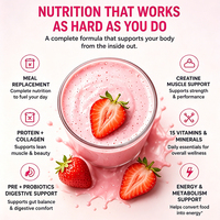 Shake nutritionnel complet, riche en protéines, collagène, créatine, fibres, poudre de remplacement de repas, maintien musculaire et soutien digestif