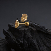 Boucle d'oreille élégante en forme de tête de dieu grec antique, en acier inoxydable 316L, 16G, étanche, inaltérable, piercing mythologique