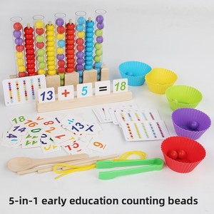 Lot de 6 <span class=keywords><strong>en</strong></span> 1 : Jouet de griffonnage <span class=keywords><strong>en</strong></span> perles de bois et jeu de perles <span class=keywords><strong>en</strong></span> tube à essai pour tout-petits, ensemble cadeau Montessori pour l'apprentissage précoce et l'arithmétique - Product Image 5