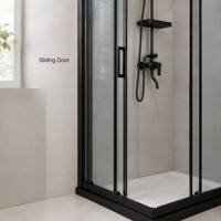 Cabine de douche carrée à cadre noir avec verre trempé de 8 mm, porte coulissante, pour la rénovation de salle de bain d'appartement