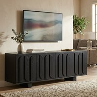 VIBE HAUS 63'' Meja TV Gaya Farmhouse untuk TV hingga 75 Inci, Konsol Media Penyimpanan Modern dengan Rak yang Dapat Disesuaikan & 3 Kabel