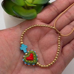 Go2boho bracciale a cuore colorato con perline con fascino incrociato, <span class=keywords><strong>gioielli</strong></span> con cordino in macramè per donne e ragazze, regolabili - Product Image 5