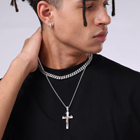 Collier Crucifix Homme Femme Chaîne Croix Jésus Sertie de Zirconiums Cubiques 5A Plaqué Or Blanc/Or 18 Carats/Or Rose, Grand Pendentif Chrétien