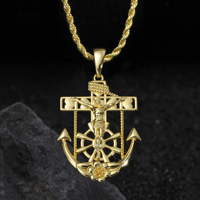 Pendentif Ancre de Bateau en Laiton Plaqué Or 14 carats avec Zircon Personnalisé, Bijou Hip-hop Tendance pour Unisexe