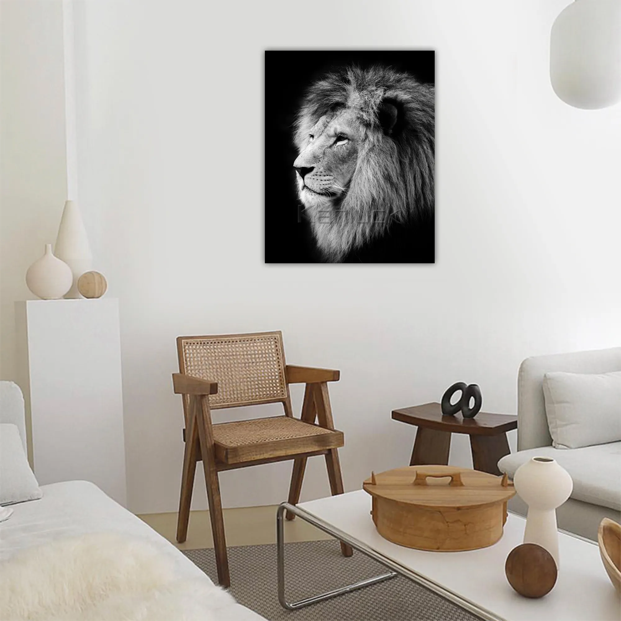 Pintura en lienzo de León, Animal de África, blanco y negro, arte de pared