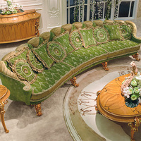 Ensemble de canapés de luxe sculptés à l'ancienne française, vert et or, canapé royal, meubles de salon classiques en bois massif turc