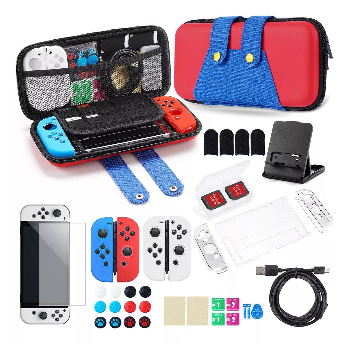 red and blue bag storage set
