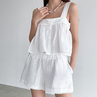 Pyjamas sans manches personnalisés 2 Pcs Night Cami Tops Short Pant Set Home Lingerie Lounge Wear Cotton Women's Sleepwear