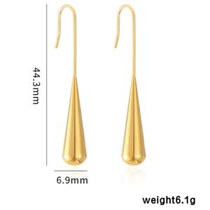 Boucles d'oreilles pendantes élégantes en acier inoxydable plaqué or 18 carats, étanches et hypoallergéniques, avec long crochet et motif goutte d'eau - Product Image 2