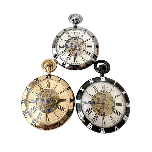 Skeleton Mechanical Movement Snake Chain Brass Automatic Mechanical Pocket Watches