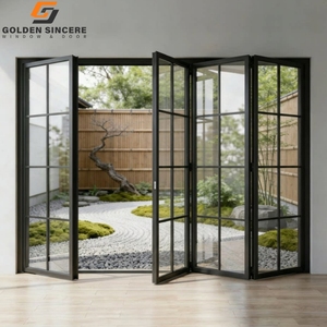 Porte pliante en aluminium GS Bi Fold pour intérieur avec moustiquaire en acier inoxydable et panneau en verre, porte pliante française - Product Image 3