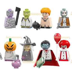 PG8174 Monster Brenner masker Elson labu Cary vampir Meyer horor Halloween batu bata Mini blok bangunan figur mainan plastik