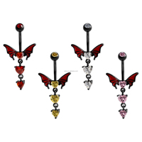 Piercing de nombril en acier chirurgical, design chauve-souris, style sombre, bijoux de corps tendance, anneau de nombril en zircon rouge